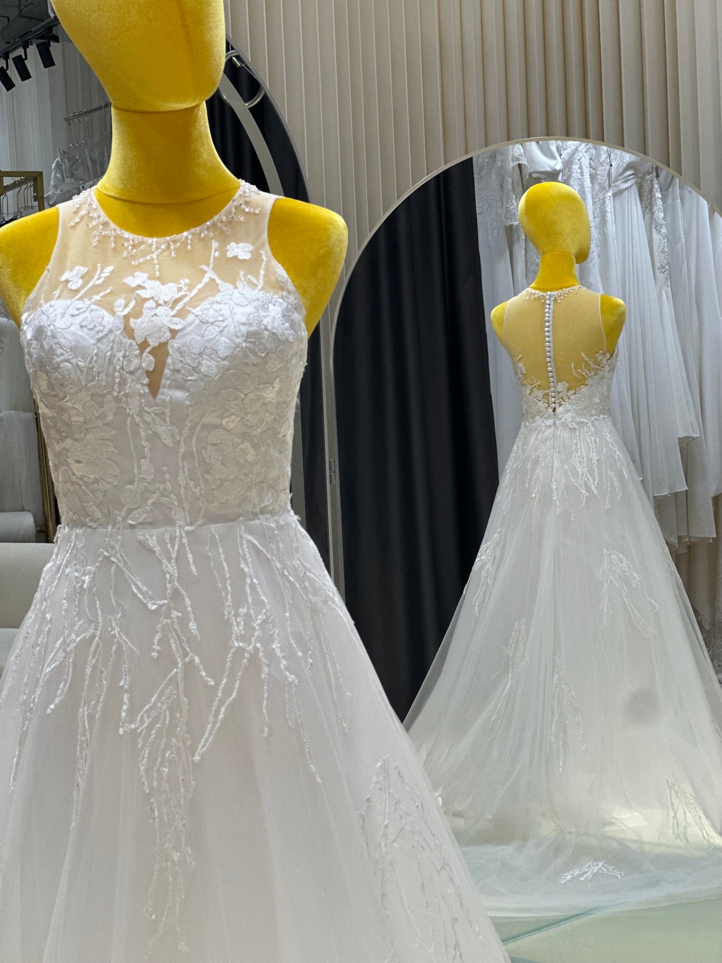 BG-WED-AME-10125 WEDDING GOWN PREMIUM FABRIC FULL LACE WITH BEADS SIZE M BUST 84 WAIST 69