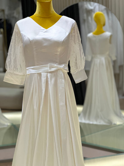 BG-WED-AME-10127 WEDDING GOWN FABRIC PLAIN WITH PLEATED SIZE XXL BUST 96 WAIST 78