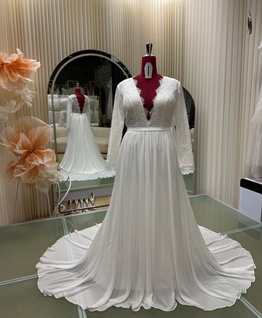 BG-WED-AME-10129 WEDDING GOWN PREMIUM FABRIC HALF LACE SIZE 3XL BUST 100 WAIST 82