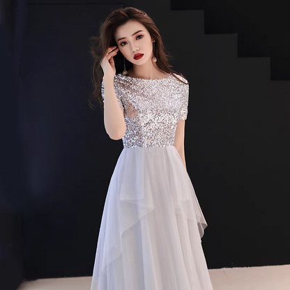EG-SALE-AME-00118 Banquet evening dress fairy temperament lady long adult ceremony white birthday party dinner dress slim fit