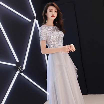 EG-SALE-AME-00118 Banquet evening dress fairy temperament lady long adult ceremony white birthday party dinner dress slim fit