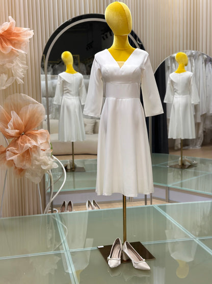 BG-WED-AME-10132 WEDDING GOWN FABRIC SHORT PLAIN WITH PLEATED SIZE L BUST 89 WAIST 71