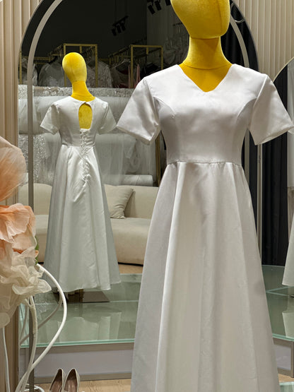 BG-WED-AME-10134 WEDDING GOWN FABRIC PLAIN WITH PLEATED SIZE L-XXL BUST 86-96 WAIST 70-80