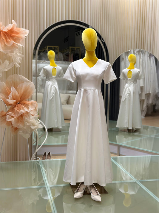 BG-WED-AME-10134 WEDDING GOWN FABRIC PLAIN WITH PLEATED SIZE L-XXL BUST 86-96 WAIST 70-80