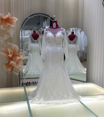 BG-WED-AME-10138 WEDDING GOWN PREMIUM FABRIC FULL LACE SIZE 3XL BUST 100 WAIST 84