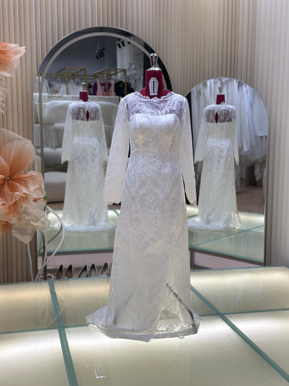 BG-WED-AME-10144 WEDDING GOWN FABRIC FULL LACE SIZE XXL BUST 95 WAIST 78