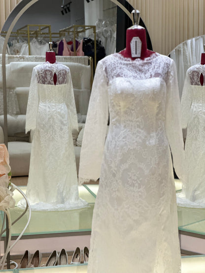 BG-WED-AME-10144 WEDDING GOWN FABRIC FULL LACE SIZE XXL BUST 95 WAIST 78