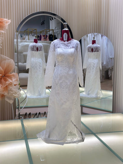 BG-WED-AME-10144 WEDDING GOWN FABRIC FULL LACE SIZE XXL BUST 95 WAIST 78