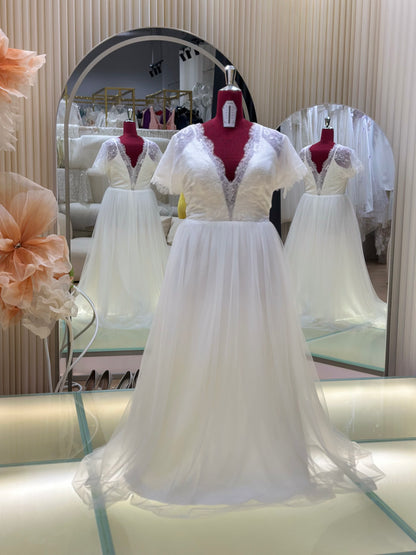 BG-WED-AME-10146 WEDDING GOWN FABRIC HALF LACE SIZE 4XL BUST 102 WAIST 85