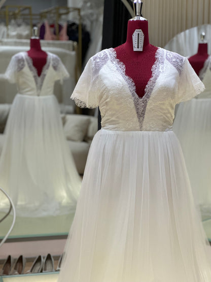 BG-WED-AME-10146 WEDDING GOWN FABRIC HALF LACE SIZE 4XL BUST 102 WAIST 85