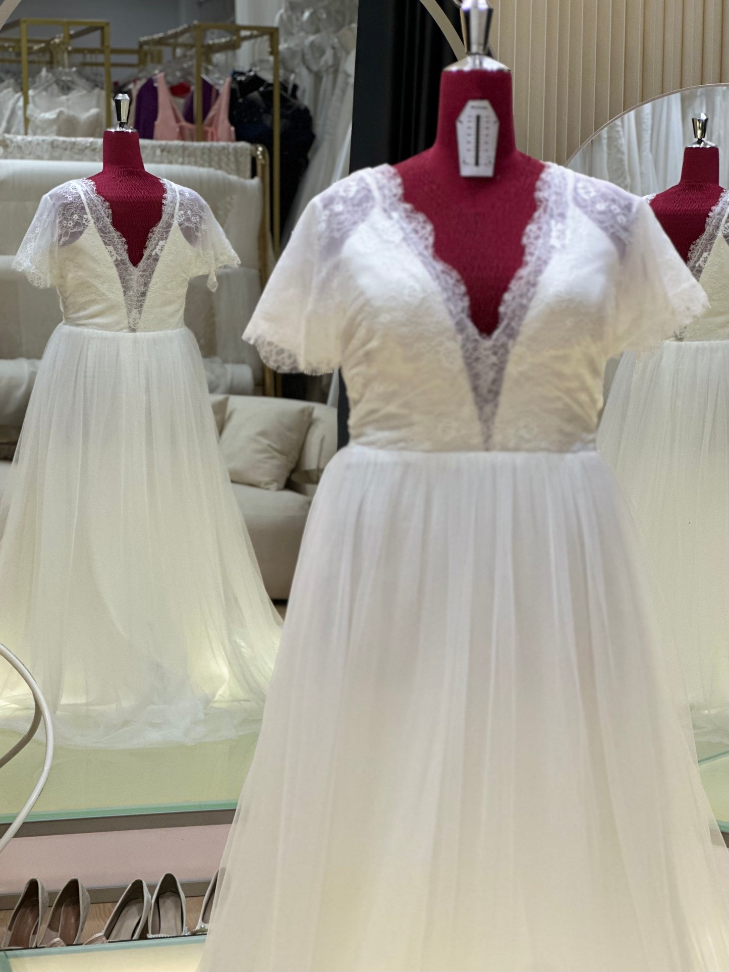 BG-WED-AME-10146 WEDDING GOWN FABRIC HALF LACE SIZE 4XL BUST 102 WAIST 85