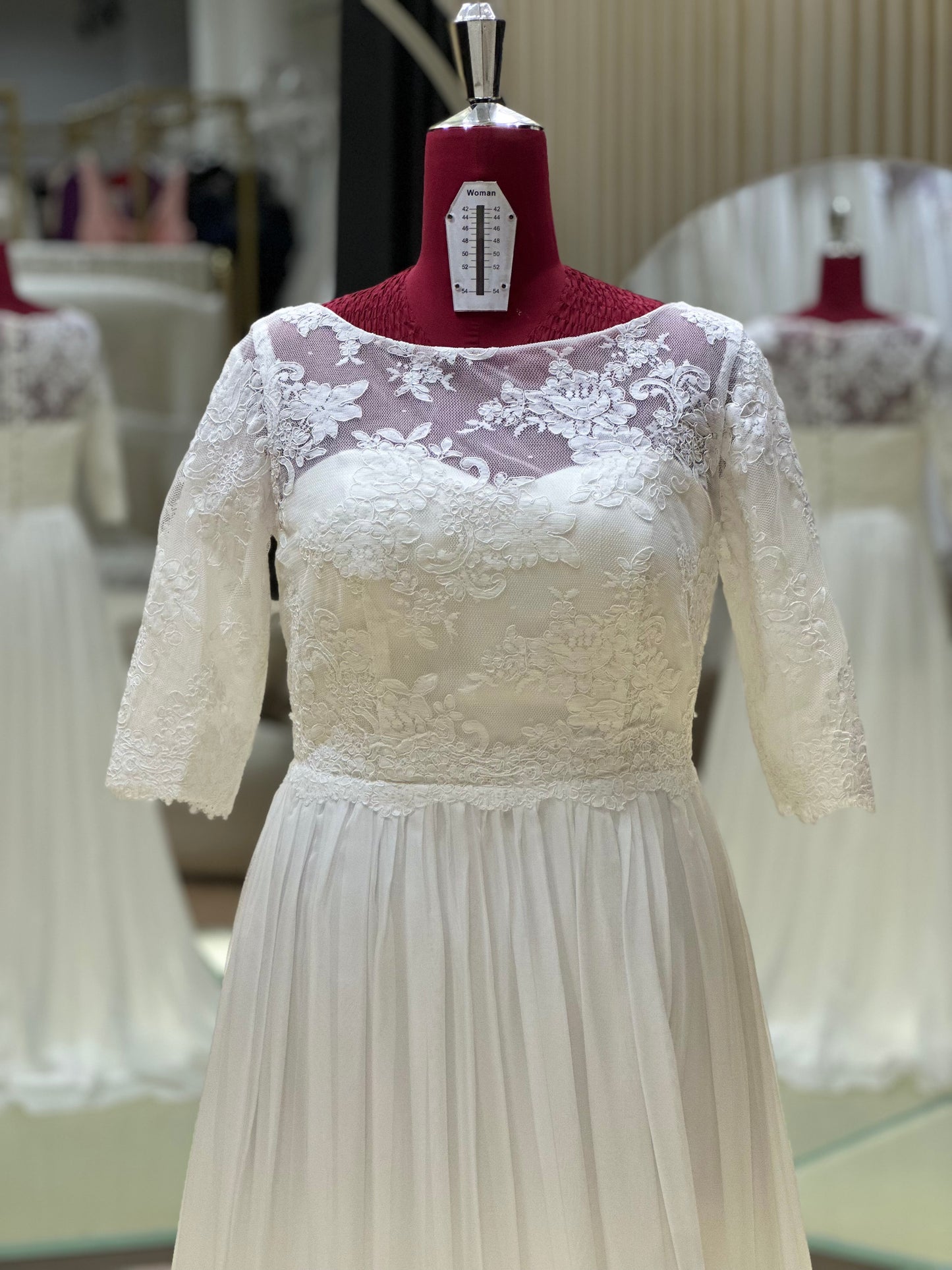 BG-WED-AME-10149 WEDDING GOWN FABRIC HALF LACE SIZE XXL BUST 93 WAIST 81