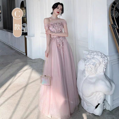 Pink bridesmaid dress new winter long section annual party evening dress skirt female sisters group girlfriends wedding dress was thin