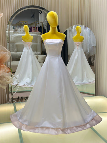 BG-WED-AME-10152 WEDDING GOWN PREMIUM FABRIC PLAIN WITH PLEATED PINK SIZE M BUST 85 WAIST 69