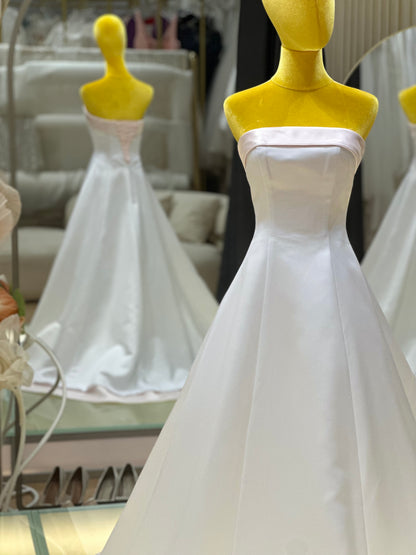 BG-WED-AME-10152 WEDDING GOWN PREMIUM FABRIC PLAIN WITH PLEATED PINK SIZE M BUST 85 WAIST 69