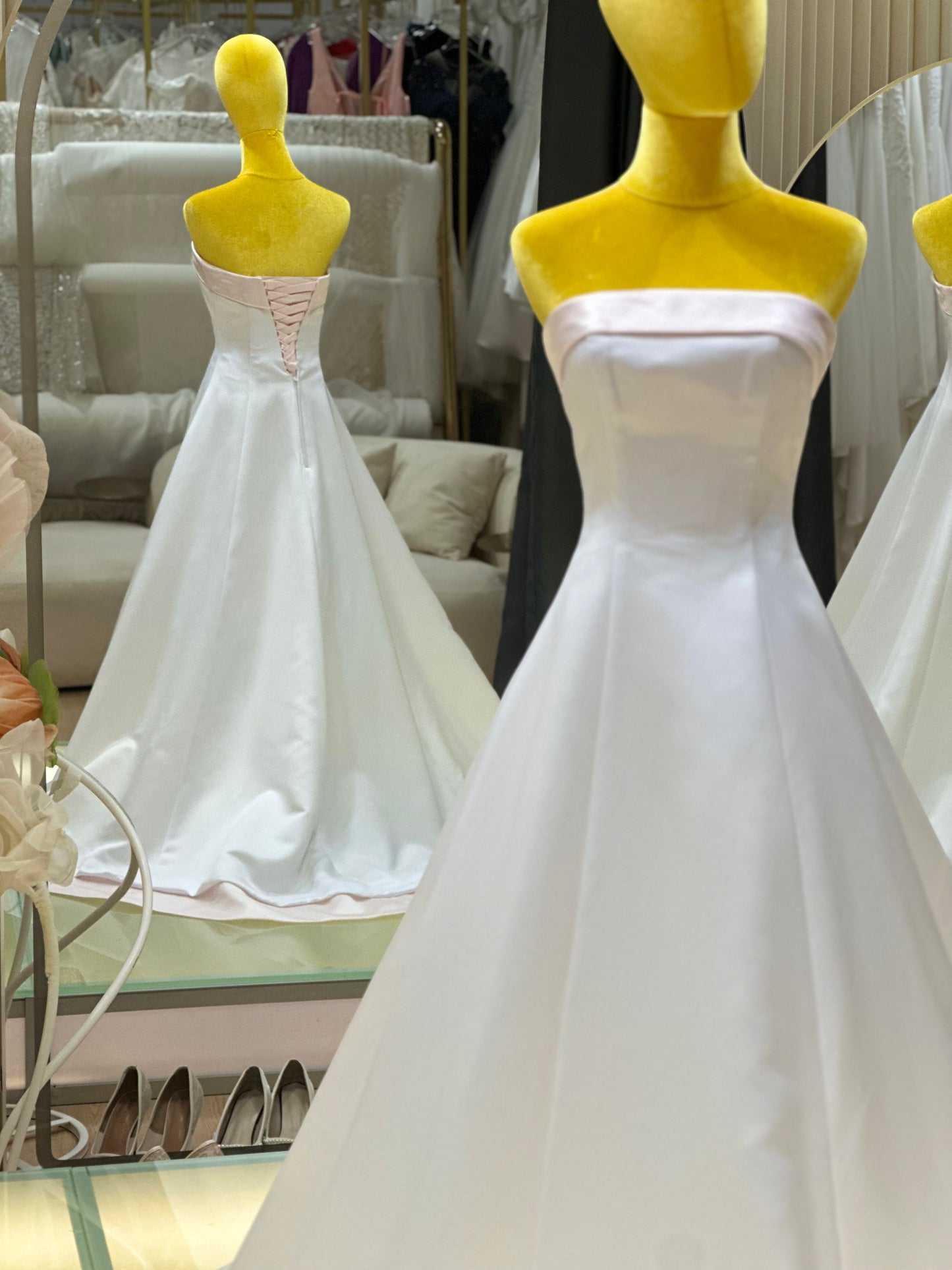 BG-WED-AME-10152 WEDDING GOWN PREMIUM FABRIC PLAIN WITH PLEATED PINK SIZE M BUST 85 WAIST 69