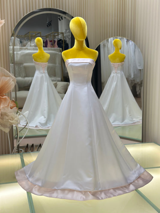 BG-WED-AME-10152 WEDDING GOWN PREMIUM FABRIC PLAIN WITH PLEATED PINK SIZE M BUST 85 WAIST 69