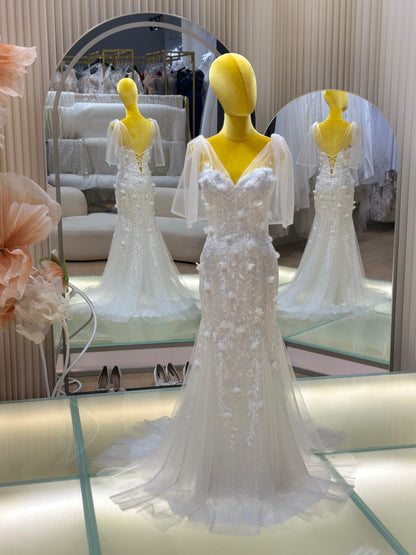 BG-WED-AME-10154 WEDDING GOWN LUX FABRIC FULL LACE SIZE L BUST 88 WAIST 71