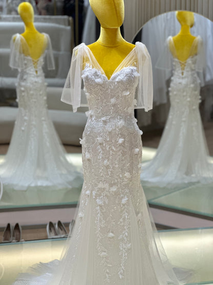 BG-WED-AME-10154 WEDDING GOWN LUX FABRIC FULL LACE SIZE L BUST 88 WAIST 71