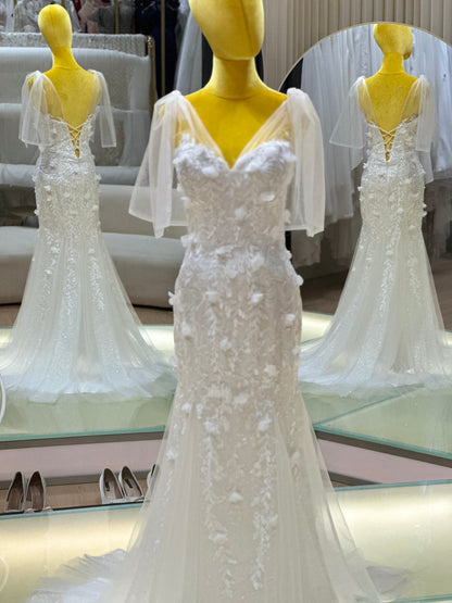 BG-WED-AME-10154 WEDDING GOWN LUX FABRIC FULL LACE SIZE L BUST 88 WAIST 71