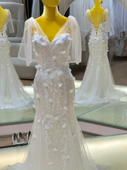 BG-WED-AME-10154 WEDDING GOWN LUX FABRIC FULL LACE SIZE L BUST 88 WAIST 71