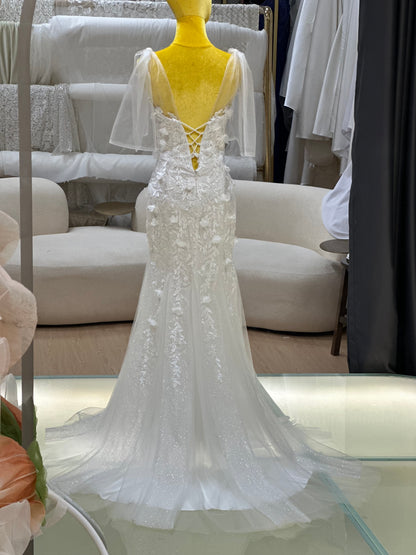 BG-WED-AME-10154 WEDDING GOWN LUX FABRIC FULL LACE SIZE L BUST 88 WAIST 71