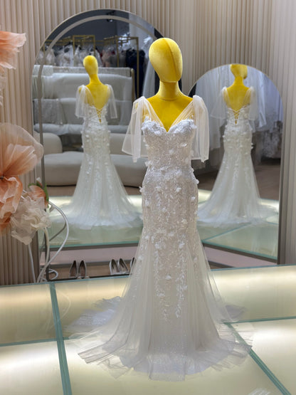 BG-WED-AME-10154 WEDDING GOWN LUX FABRIC FULL LACE SIZE L BUST 88 WAIST 71