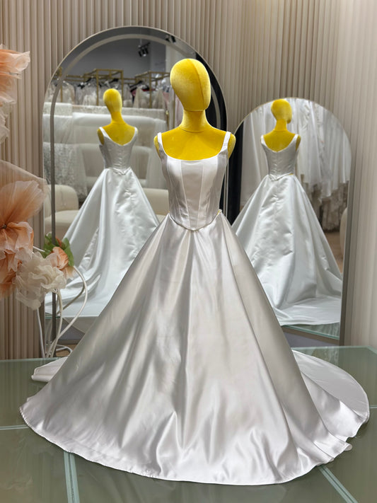 BG-WED-AME-10162 WEDDING GOWN PREMIUM FABRIC PLAIN WITH PLEATED 2 PIECES SIZE L BUST 87 WAIST 74