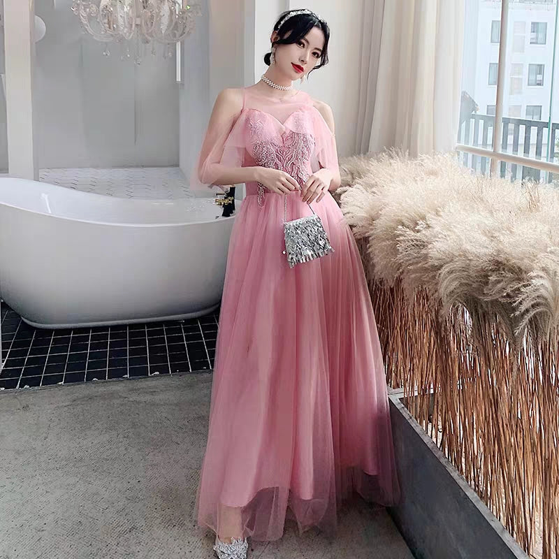 Pink bridesmaid dress new winter long section annual meeting evening dress skirt sister group wedding dress female was thin