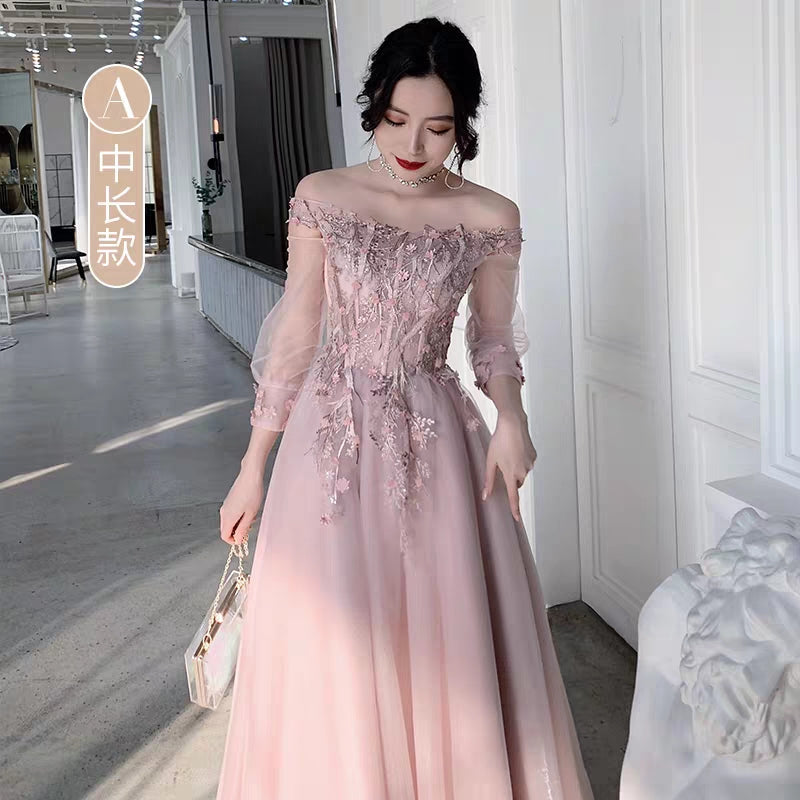 Pink bridesmaid dress new winter long section annual party evening dress skirt female sisters group girlfriends wedding dress was thin