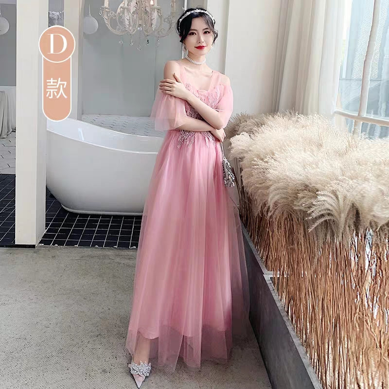 Pink bridesmaid dress new winter long section annual meeting evening dress skirt sister group wedding dress female was thin