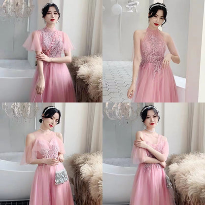 Pink bridesmaid dress new winter long section annual meeting evening dress skirt sister group wedding dress female was thin