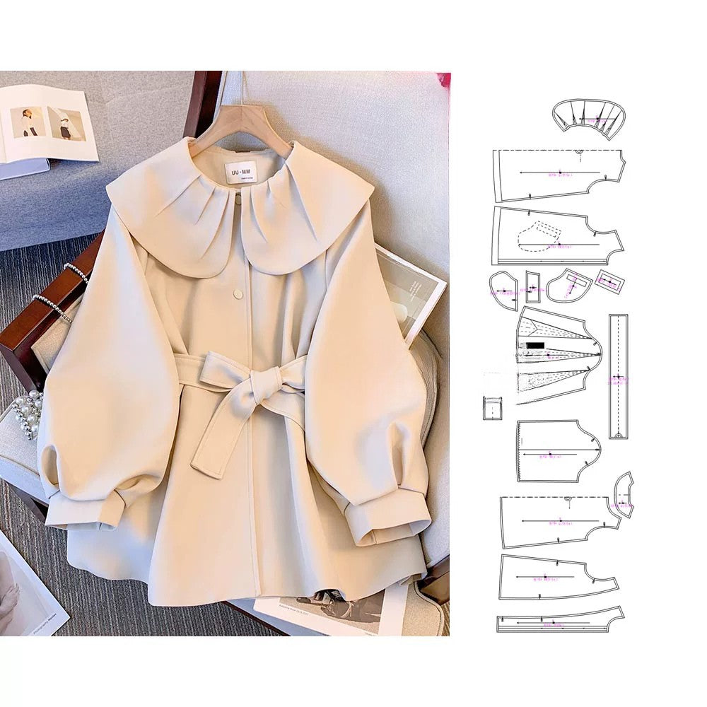 Parent-Child Puff Sleeve Pleated Lapel Loose Fit Windbreaker Sewing Pattern