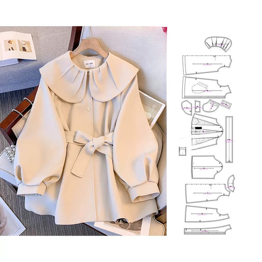 Parent-Child Puff Sleeve Pleated Lapel Loose Fit Windbreaker Sewing Pattern