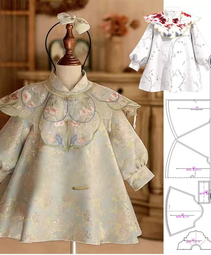 Girls' Jacquard Fabric Stand-Collar Cloud Shoulder Two-Piece Pattern