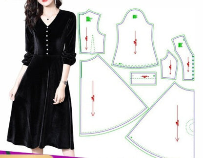 2668 Clothing Pattern Cutting Picture DIY V-neck Velvet Dress Sample Sewing Pattern