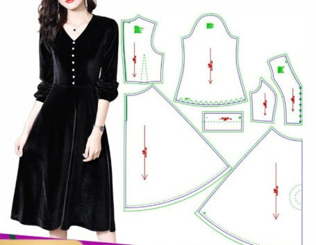 2668 Clothing Pattern Cutting Picture DIY V-neck Velvet Dress Sample Sewing Pattern