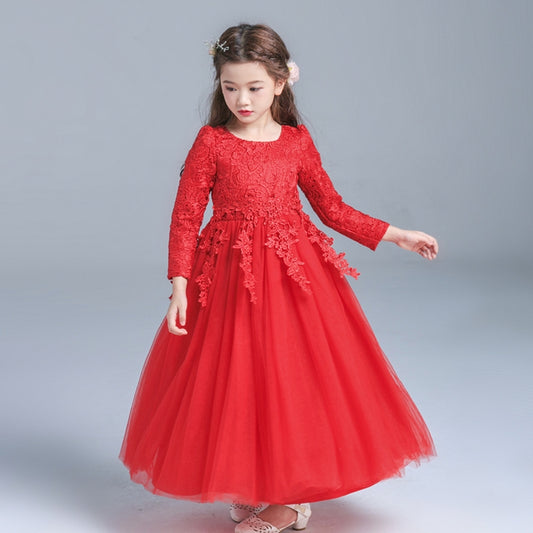 EG-SALE-AME-00157 Children's princess dress girl dress children's dress dress long-sleeved wedding dress fluffy skirt piano flower children's dress girl autumn