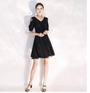 EG-SALE-AME-00152 French evening dress female banquet temperament usually can wear black light luxury niche high-end dress high-end black