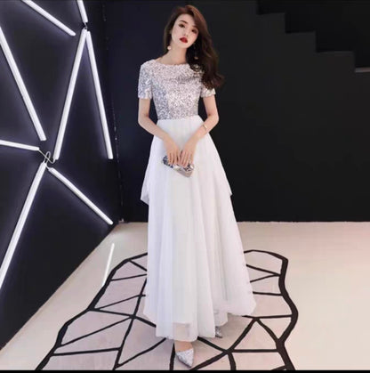 EG-SALE-AME-00118 Banquet evening dress fairy temperament lady long adult ceremony white birthday party dinner dress slim fit