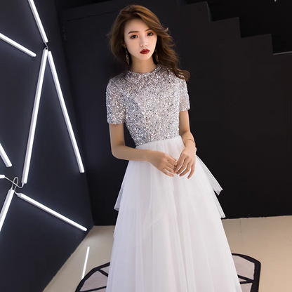 EG-SALE-AME-00118 Banquet evening dress fairy temperament lady long adult ceremony white birthday party dinner dress slim fit