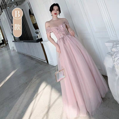 Pink bridesmaid dress new winter long section annual party evening dress skirt female sisters group girlfriends wedding dress was thin