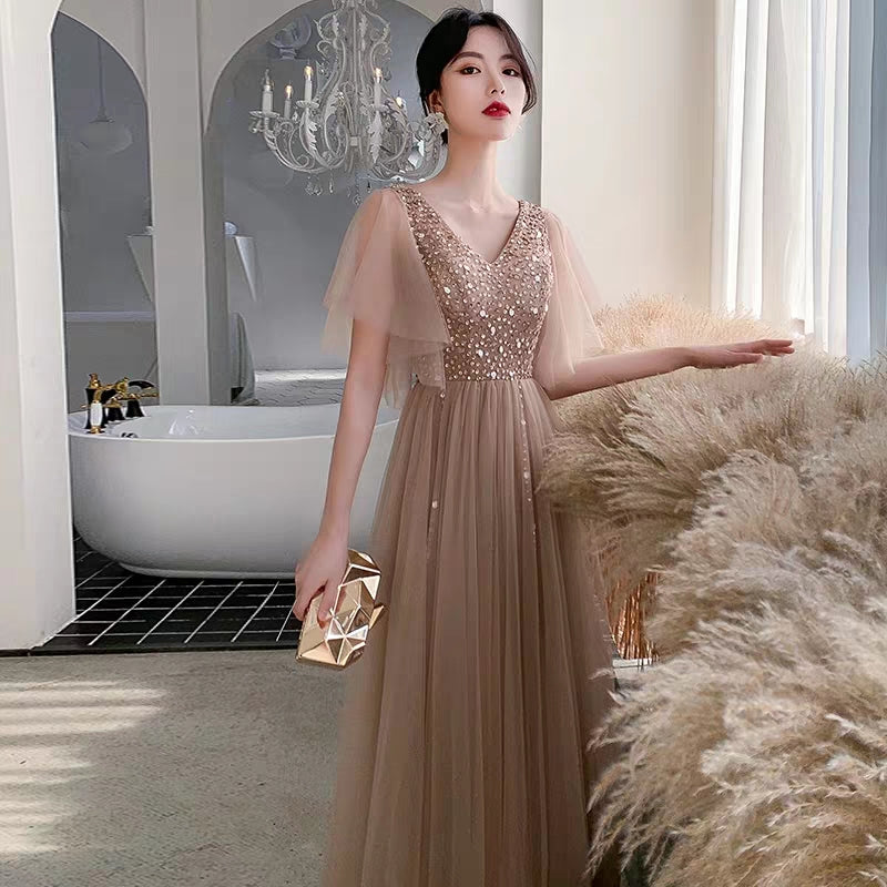 Banquet dress female long section new temperament champagne color noble birthday party dress dress host