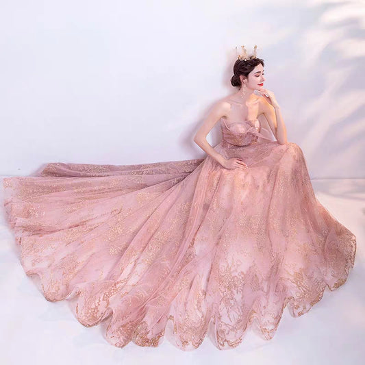 Wedding dress inextricably pale pink bride wedding toast service dinner annual party wedding evening dress 6716