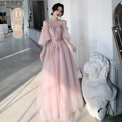 Pink bridesmaid dress new winter long section annual party evening dress skirt female sisters group girlfriends wedding dress was thin