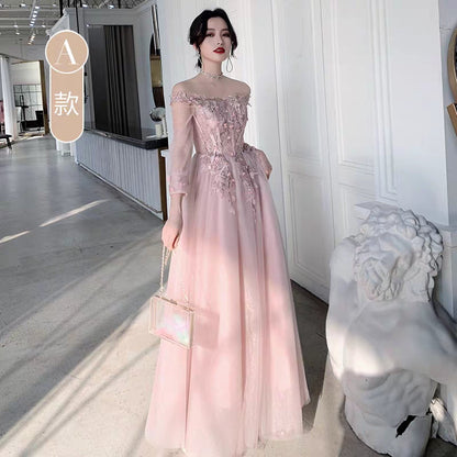 Pink bridesmaid dress new winter long section annual party evening dress skirt female sisters group girlfriends wedding dress was thin