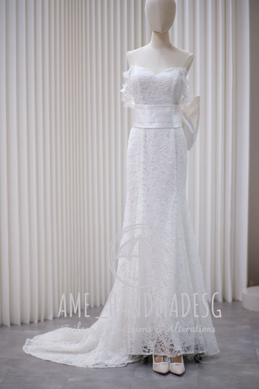 BG-WED-AME-10025 WEDDING GOWN PREMIUM FABRIC FULL FABRIC LACE SIZE, XS BUST 78-82 WAIST 64-66 HIPS 90