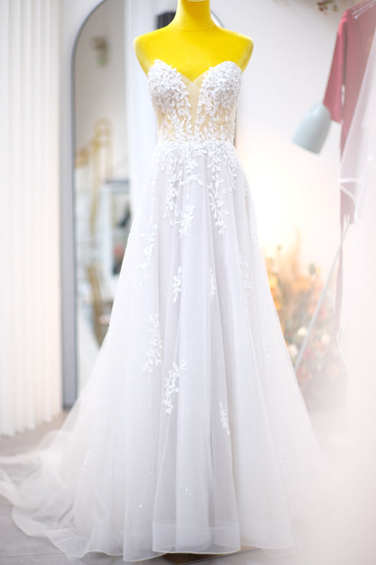BG-WED-AME-10035 WEDDING GOWN LUX FABRIC, FULL FABRIC LACE SIZE S BUST 80-84 WAIST 66-68 HIPS 96