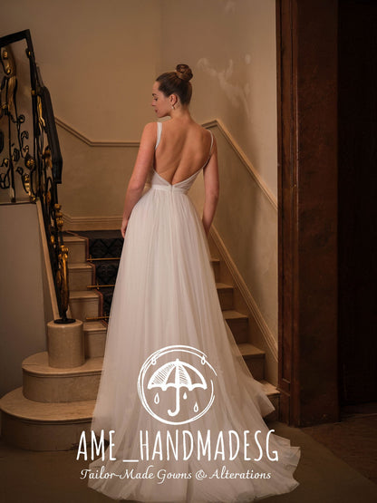Ethereal Grace — Minimalist Backless A-Line Wedding Gown