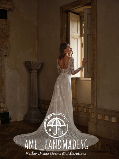 Silent Grace: An Open-Back Lace Bridal Gown